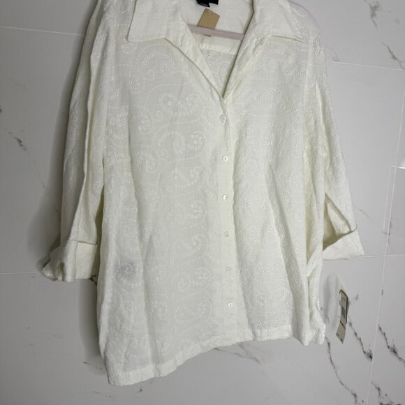 NWT SHIRT BLOUSE-JONES NEW YORK-Button Up, Long Sleeves-Eyelet Design-Size 3XL - Picture 1 of 9